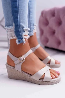 Sandały Damskie Na Koturnie Eleganckie Szare Midney