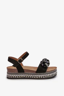 Sandały Damskie Na Koturnie I Platformie Z Ozdobami S.Barski HY056 Czarne