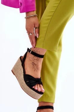 Sandały Damskie Na Koturnie Czarne Kendall