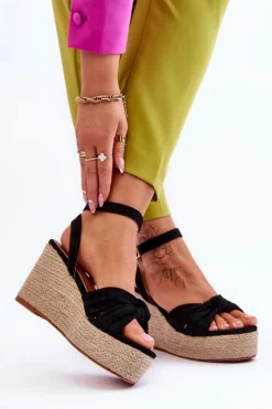 Sandały Damskie Na Koturnie Czarne Kendall