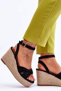 Sandały Damskie Na Koturnie Czarne Kendall