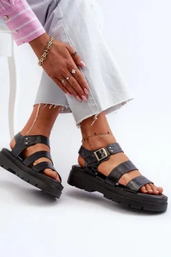 Sandały Damskie Na Masywnej Podeszwie Czarne Nicarda