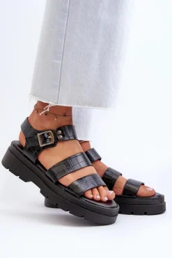 Sandały Damskie Na Masywnej Podeszwie Czarne Nicarda