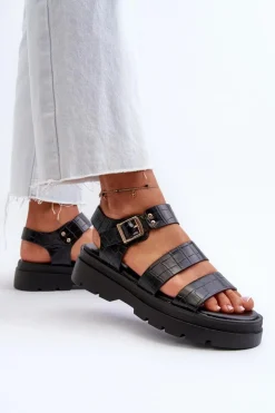 Sandały Damskie Na Masywnej Podeszwie Czarne Nicarda