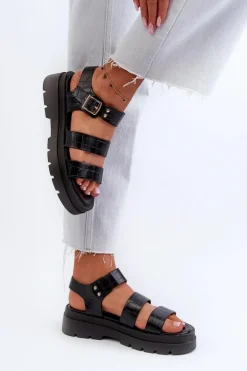 Sandały Damskie Na Masywnej Podeszwie Czarne Nicarda