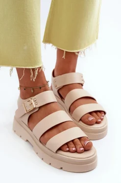 Sandały Damskie Na Masywnej Podeszwie Beżowe Nicarda