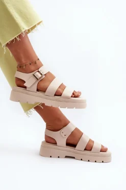 Sandały Damskie Na Masywnej Podeszwie Beżowe Nicarda