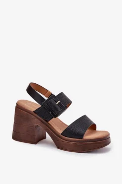 Sandały Damskie Na Masywnym Obcasie I Platformie Vinceza 17387 Czarne