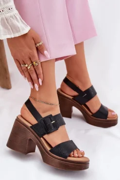 Sandały Damskie Na Masywnym Obcasie I Platformie Vinceza 17387 Czarne