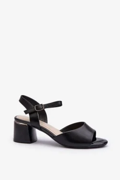 Sandały Damskie Na Niskim Obcasie Eko Skórzane Sergio Leone SK876 Czarne