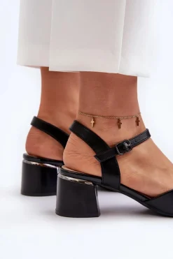 Sandały Damskie Na Niskim Obcasie Eko Skórzane Sergio Leone SK876 Czarne