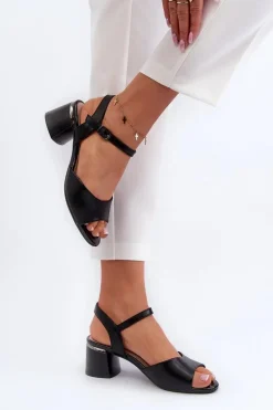 Sandały Damskie Na Niskim Obcasie Eko Skórzane Sergio Leone SK876 Czarne