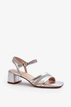 Sandały Damskie Na Niskim Obcasie Z Eko Skóry Sergio Leone SK046 Srebrne