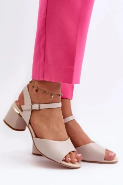 Sandały Damskie Na Niskim Obcasie Eko Skórzane Sergio Leone SK876 Jasnoszare