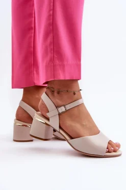 Sandały Damskie Na Niskim Obcasie Eko Skórzane Sergio Leone SK876 Jasnoszare