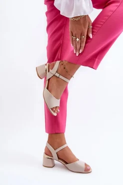 Sandały Damskie Na Niskim Obcasie Eko Skórzane Sergio Leone SK876 Jasnoszare