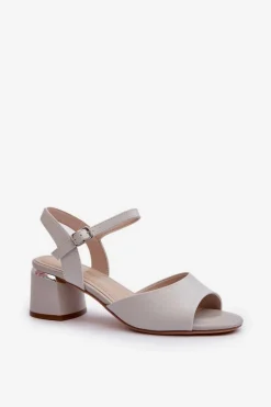 Sandały Damskie Na Niskim Obcasie Eko Skórzane Sergio Leone SK876 Szare