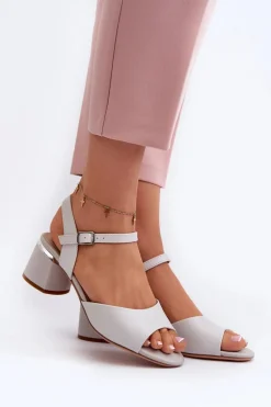 Sandały Damskie Na Niskim Obcasie Eko Skórzane Sergio Leone SK876 Szare