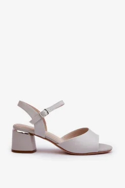 Sandały Damskie Na Niskim Obcasie Eko Skórzane Sergio Leone SK876 Szare