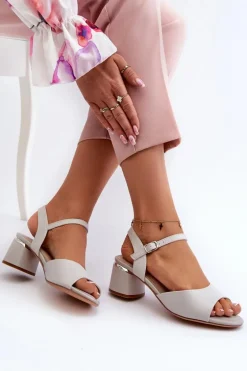 Sandały Damskie Na Niskim Obcasie Eko Skórzane Sergio Leone SK876 Szare