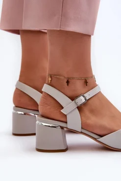 Sandały Damskie Na Niskim Obcasie Eko Skórzane Sergio Leone SK876 Szare