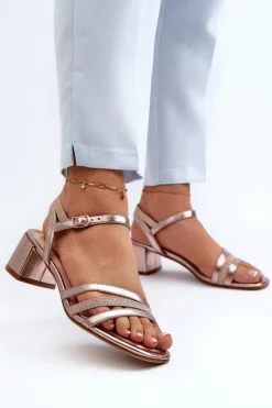 Sandały Damskie Na Niskim Obcasie Z Eko Skóry Sergio Leone SK046 Różowe Złoto