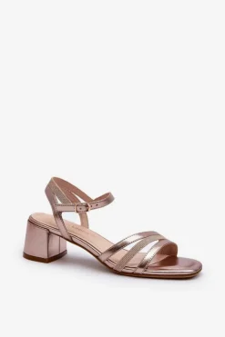 Sandały Damskie Na Niskim Obcasie Z Eko Skóry Sergio Leone SK046 Różowe Złoto