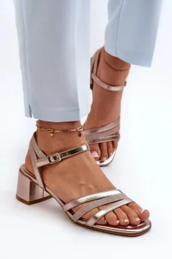 Sandały Damskie Na Niskim Obcasie Z Eko Skóry Sergio Leone SK046 Różowe Złoto