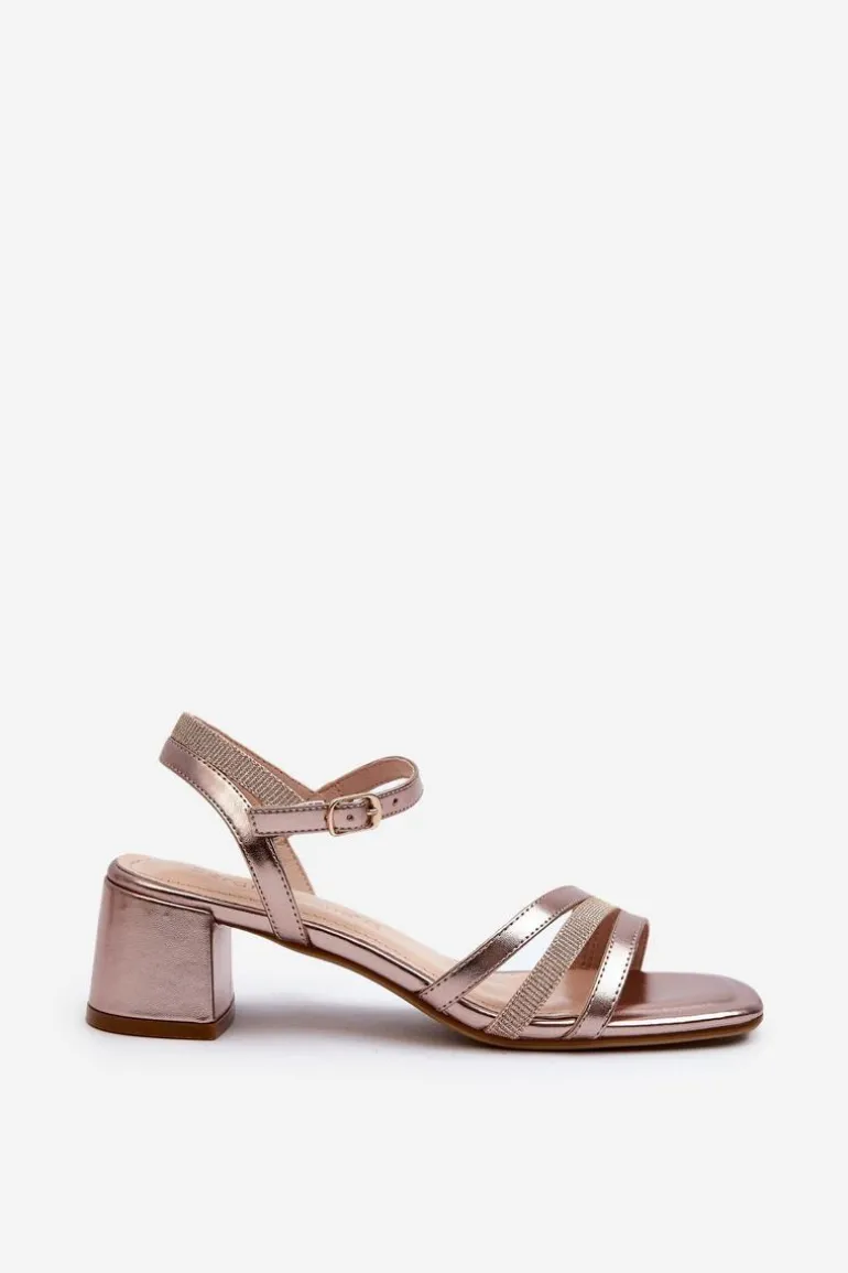 Sandały Damskie Na Niskim Obcasie Z Eko Skóry Sergio Leone SK046 Różowe Złoto