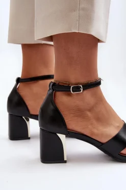 Sandały Damskie Na Obcasie Klocku Czarne Irivana