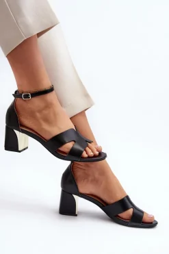 Sandały Damskie Na Obcasie Klocku Czarne Irivana