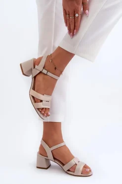 Sandały Damskie Na Obcasie Z Eko Skóry Sergio Leone SK894 Beżowe