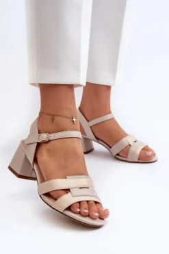 Sandały Damskie Na Obcasie Z Eko Skóry Sergio Leone SK894 Beżowe