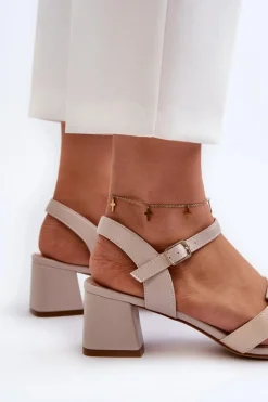 Sandały Damskie Na Obcasie Z Eko Skóry Sergio Leone SK894 Beżowe