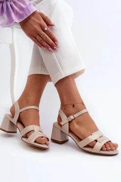 Sandały Damskie Na Obcasie Z Eko Skóry Sergio Leone SK894 Beżowe