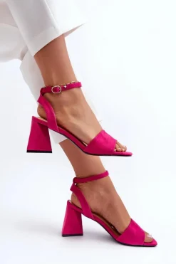 Sandały Damskie Na Obcasie Z Eko Zamszu Vinceza 17328 Fuksja