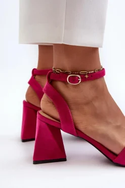 Sandały Damskie Na Obcasie Z Eko Zamszu Vinceza 17328 Fuksja
