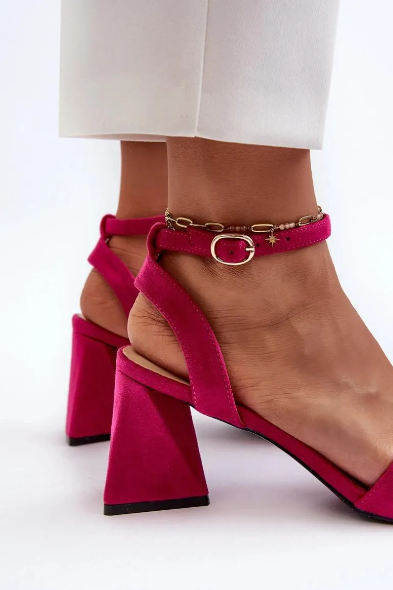 Sandały Damskie Na Obcasie Z Eko Zamszu Vinceza 17328 Fuksja