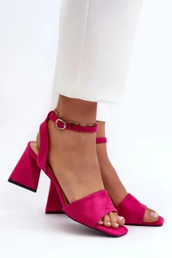 Sandały Damskie Na Obcasie Z Eko Zamszu Vinceza 17328 Fuksja
