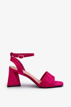 Sandały Damskie Na Obcasie Z Eko Zamszu Vinceza 17328 Fuksja