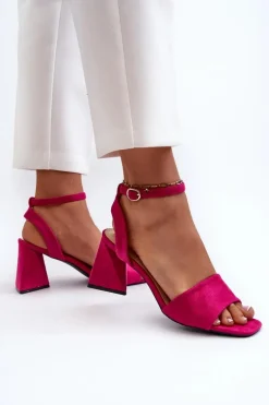 Sandały Damskie Na Obcasie Z Eko Zamszu Vinceza 17328 Fuksja