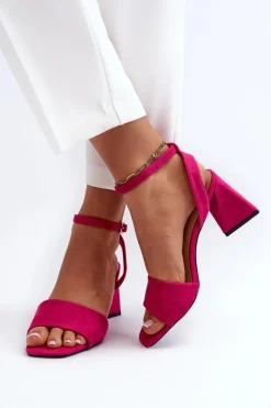 Sandały Damskie Na Obcasie Z Eko Zamszu Vinceza 17328 Fuksja