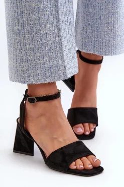 Sandały Damskie Na Obcasie Z Eko Zamszu Vinceza 17328 Czarne