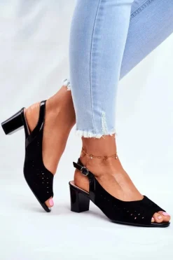 Sandały Damskie Na Obcasie Sergio Leone Czarne SK832