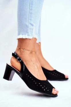 Sandały Damskie Na Obcasie Sergio Leone Czarne SK832