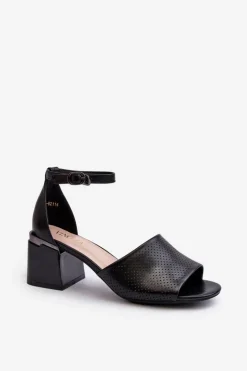 Sandały Damskie Na Obcasie Z Eko Skóry Czarne Horissa