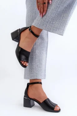 Sandały Damskie Na Obcasie Z Eko Skóry Czarne Horissa