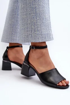 Sandały Damskie Na Obcasie Z Eko Skóry Czarne Horissa
