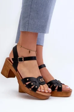 Sandały Damskie Na Obcasie Z Eko Skóry Czarne Assames