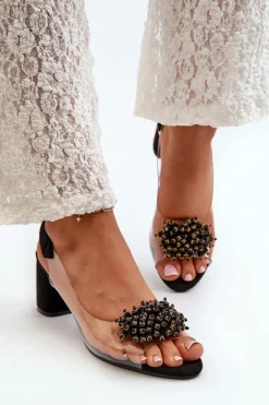 Sandały Damskie Na Obcasie Z Transparentna Cholewką Czarne Aleola